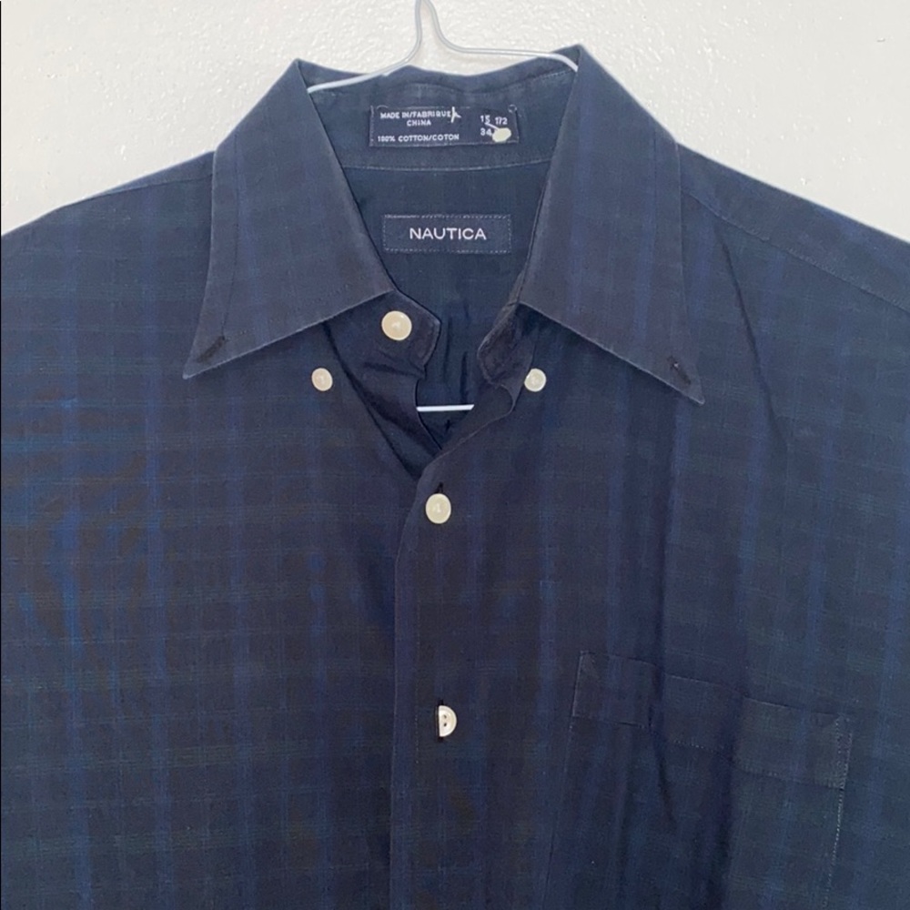 Nautica Men’s Blue Plaid Dress Shirt